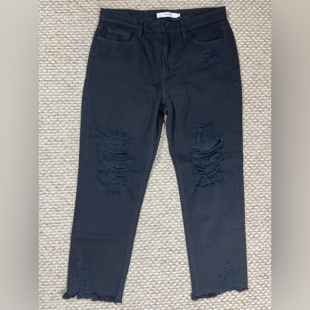 100% Cotton Hidden Nordstrom Distressed Raw Hem Black Denim Jeans